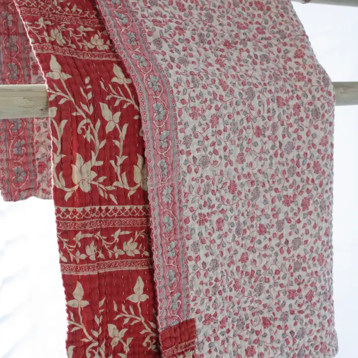 Small Vintage Kantha Blanket, 100x100cm