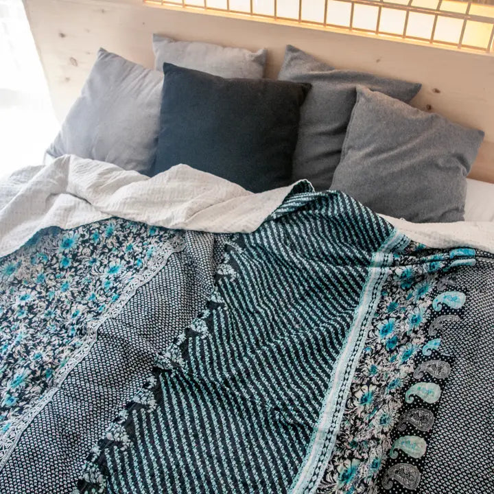 Basha Hand Stitched Exquisite Kantha King Bedspread Quilts