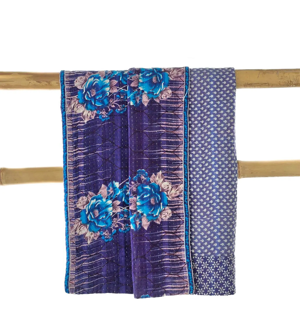 Basha Small Kantha Blanket in Blue