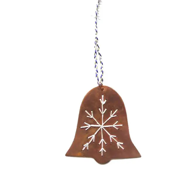 Embroidered Bell Christmas Ornament in Brass or Copper