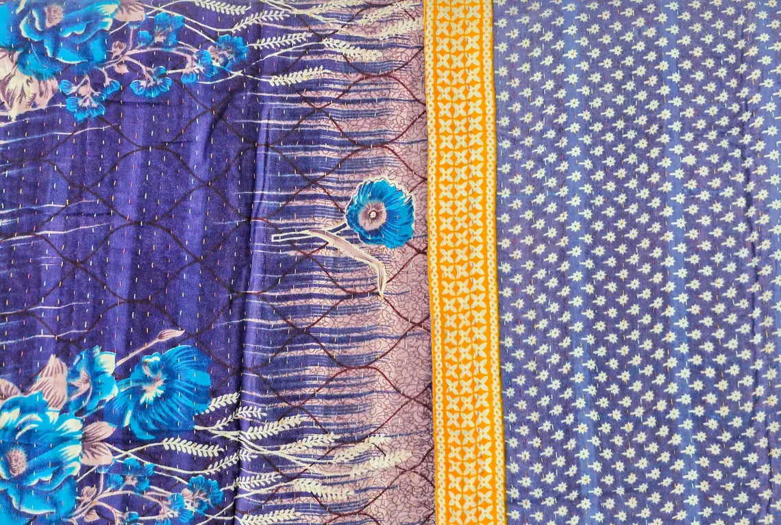Basha Small Kantha Blanket in Blue