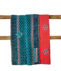 Basha Small Kantha Blanket in Red and Turquoise Blue