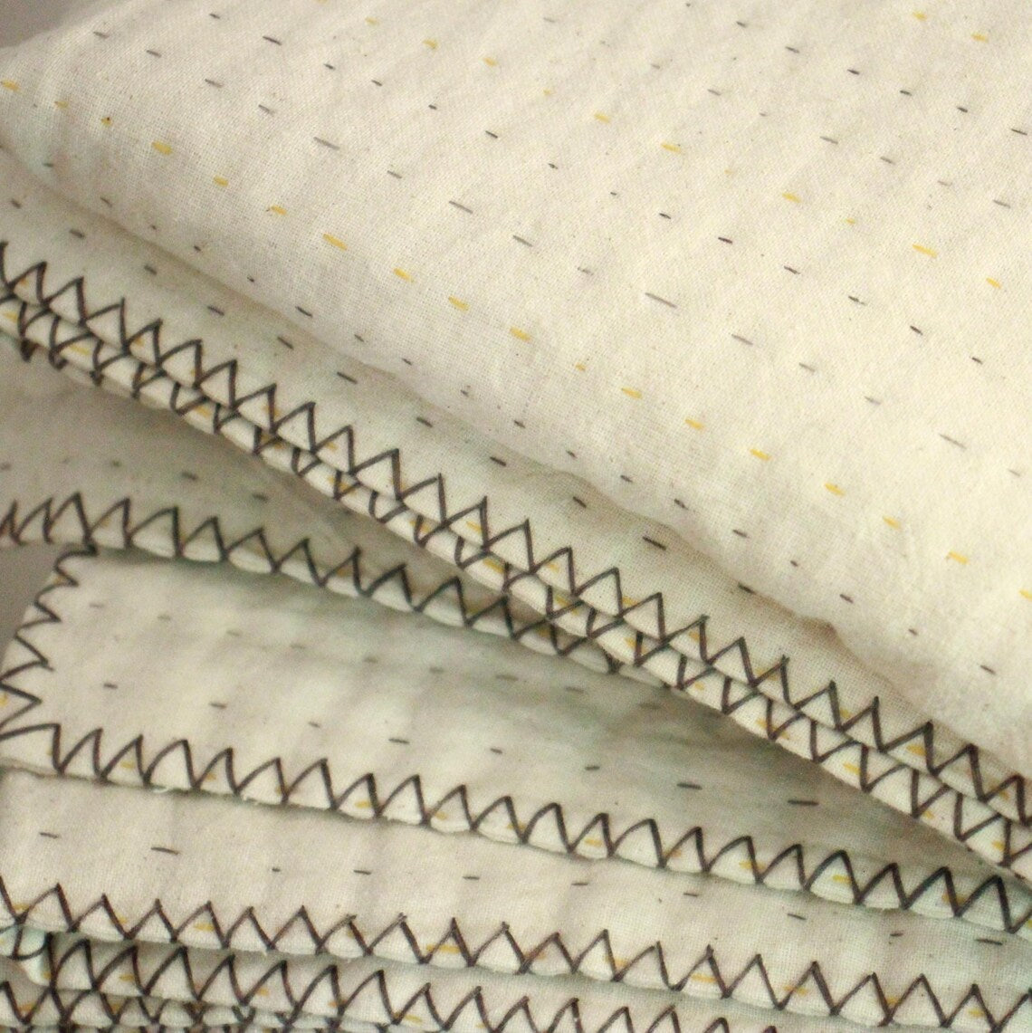 Basha Throw Size Kantha Blanket in Unbleached Cotton with Hand Stitched Edges