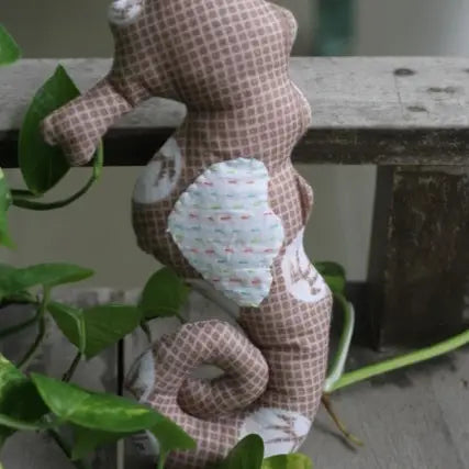 Handstitched sea horse from colorful sari cloth- ocean decor