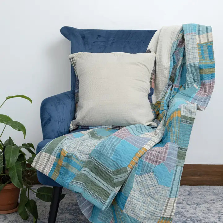 Basha Recycled Patchwork Plaid Blanket & Unbleached Cotton