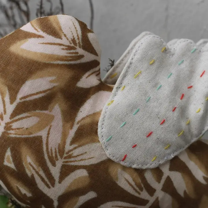 Handstitched soft bird decor from colorful sari cloth