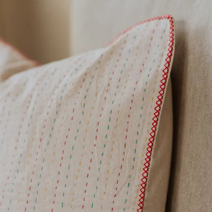 Natural kantha cushion cover, Primary colours