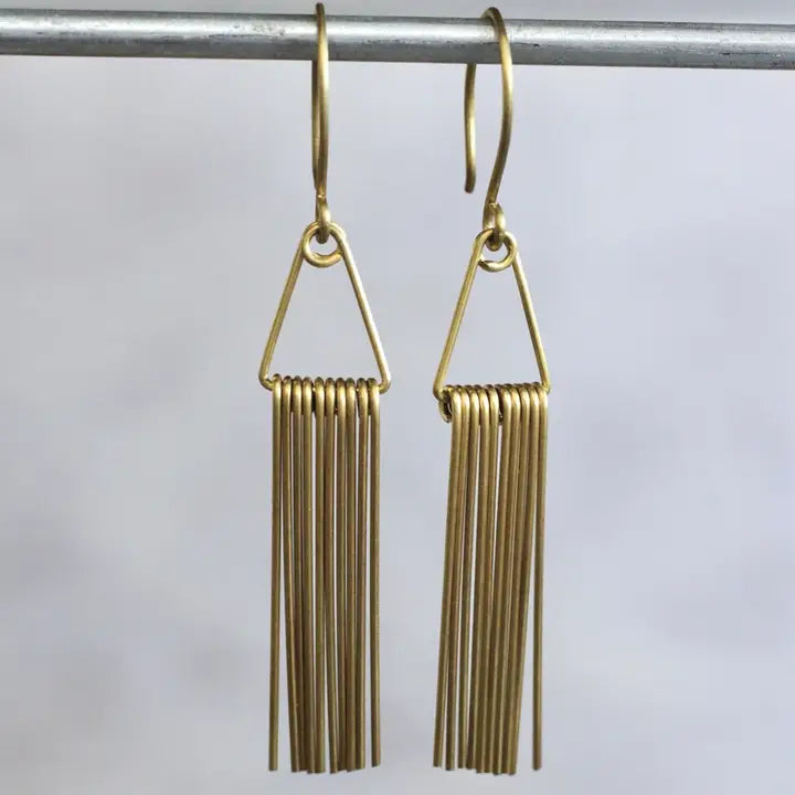 Triangle Fringe Earrings - Brass