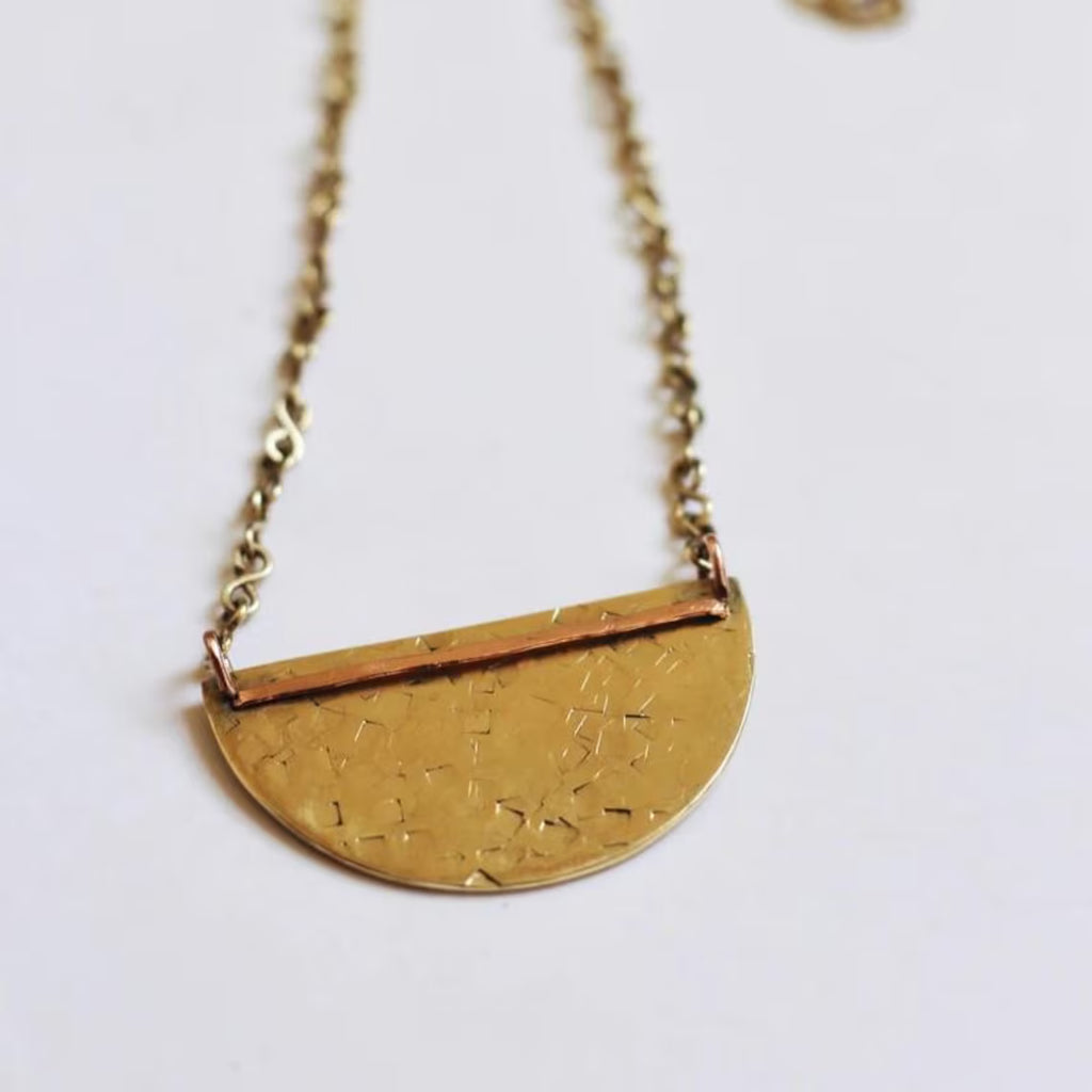 Hammered Brass Semi Circle Necklace, Handmade Jewelry