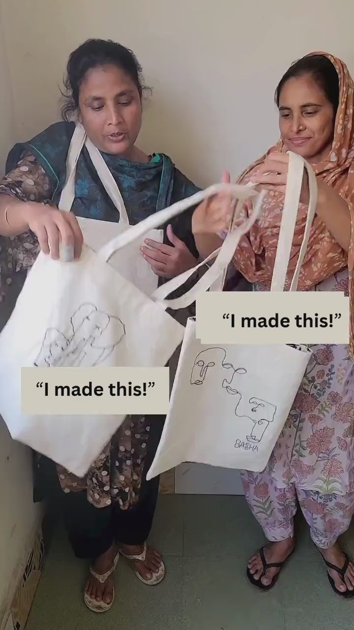 Embroidered Cotton Tote Bag with Sari Cloth Lining