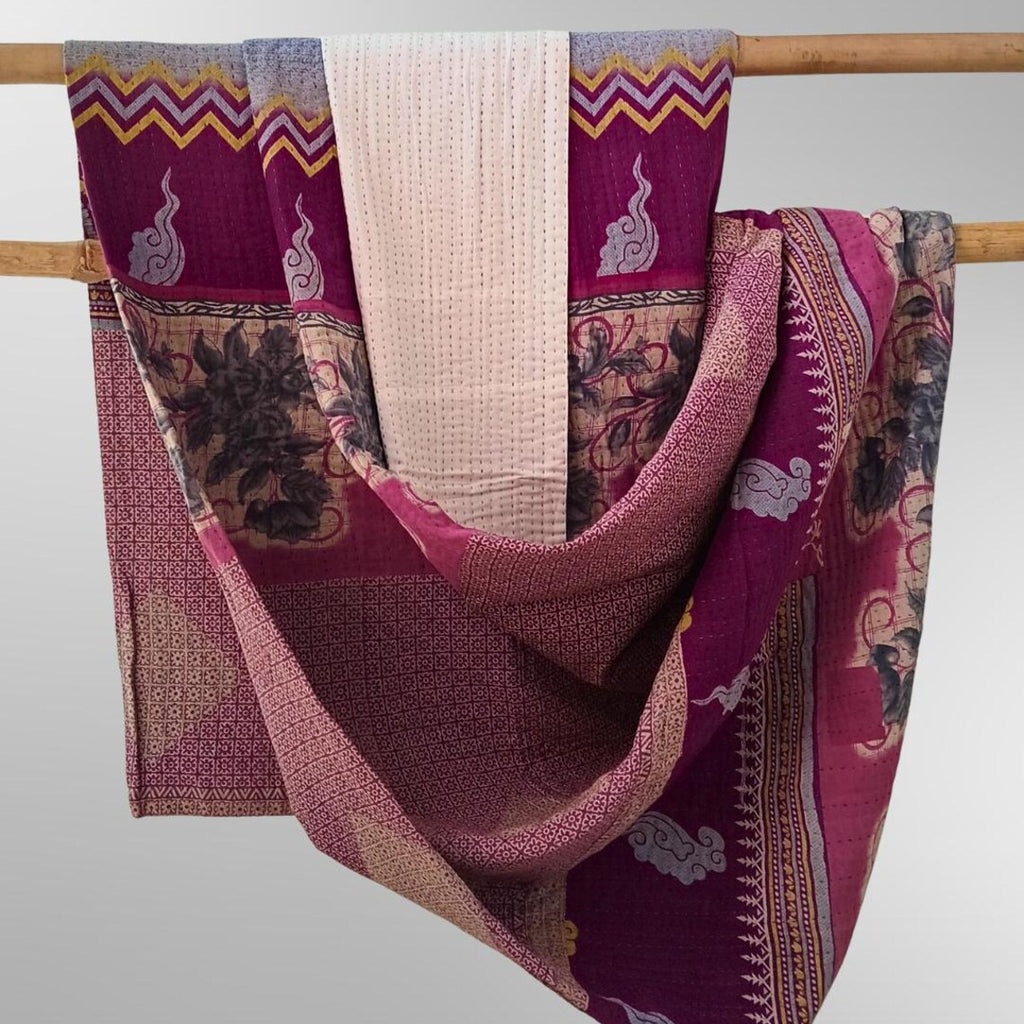 Basha Kantha King Bedspreads from Vintage Cotton, Shades of Fuschia