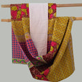 Basha Kantha Queen Bedspreads from Vintage Cotton-Golden and Fuschia