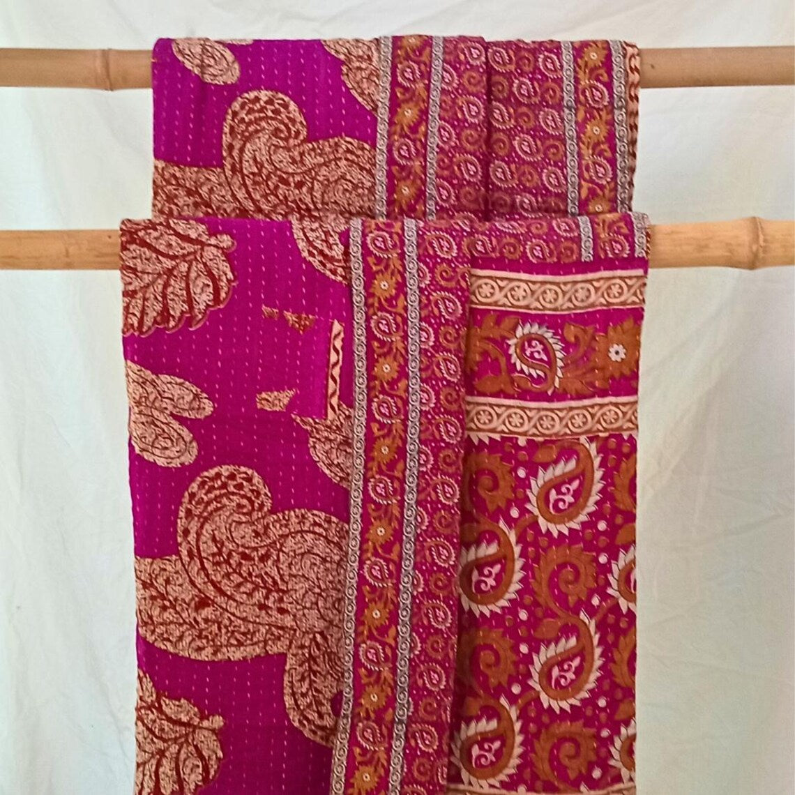 Basha Large Kantha Quilt in Shades of Magenta