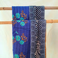 Basha Large Kantha Quilt in Shades of Blue Floral