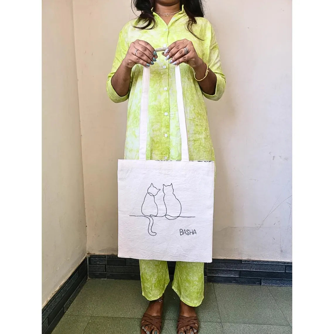 Basha Hand Embroidered Shopper Tote Bag with Lining